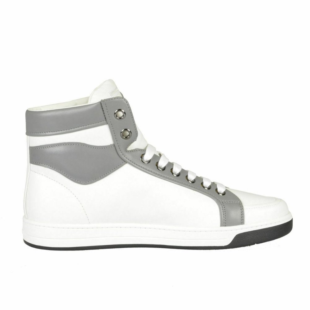 Prada Leather White Hi Top Fashion Sneakers Shoes - Picture 4 of 8